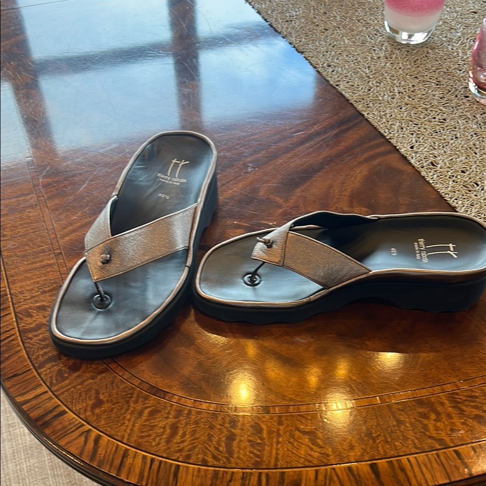 Thierry Rabotin Wynn Pewter Sandals with Wedge Sole